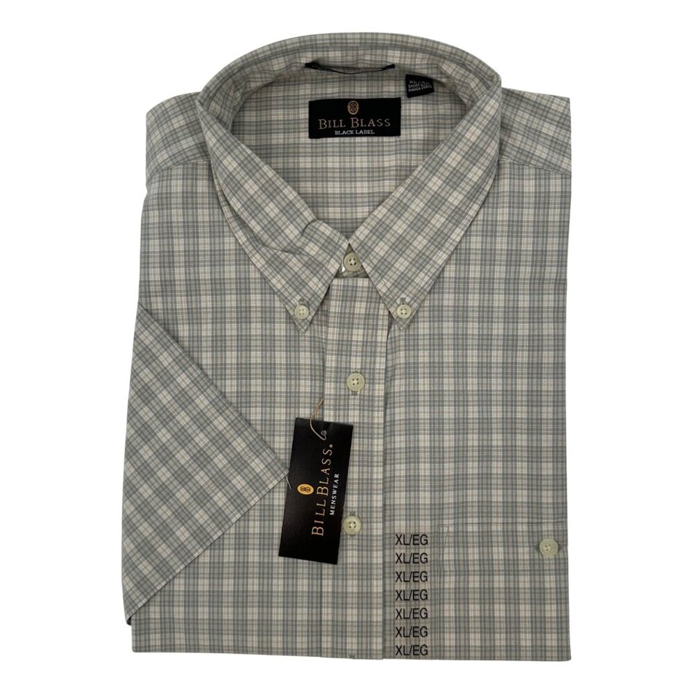 Bill Blass Black Label Mens XL Short Sleeve Plaid Button-Down Shirt 100% Cotton